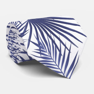 Tropical Blue Palm Blätter Blau und Weiß Krawatte
