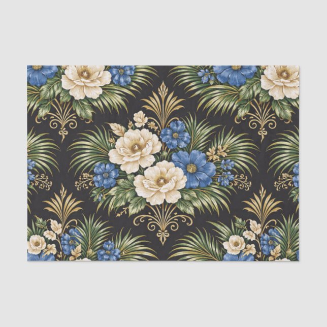 Tropical Blue Palm Floral Seidenpapier (Vorderseite)
