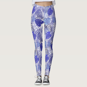 Tropical Blue Palm Leaf Leggings