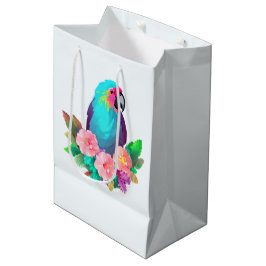Tropical Blue Parrot mit tropischen Blume Mittlere Geschenktüte