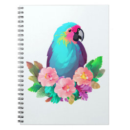 Tropical Blue Parrot mit tropischen Blume Notizblock