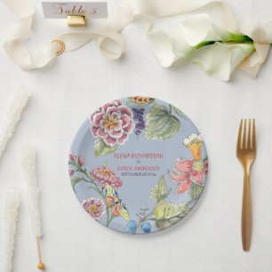 Tropical Blue Pink Chinoiserie Blumenpapierplatte Pappteller