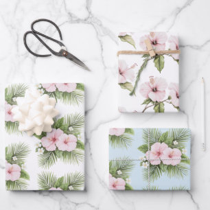 Tropical Blue Pink Hibiskus Floral Wedding Geschenkpapier Set