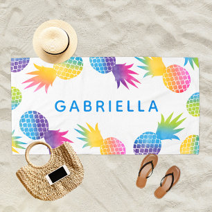 Tropical Blue Rainbow Pineape Personalisiert Strandtuch