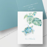 Tropical Blue Sea Turtle Watercolor Danke Karte<br><div class="desc">Tropical Dankeschön Noten gelassen, dass Sie Ihre Dankbarkeit in elegantem Stil ausdrücken. An der Vorderseite findet man eine Nachbildung meiner original Aquarellschildkröte mit monstera palm Blätter in Grün- und Türkisblau. Fügen Sie Ihre individuelle Nachricht in einer modernen handgeschriebenen Schrift hinzu (mit "Liebe und Dank" gezeigt). Personalisieren Sie die Innenseite mit...</div>