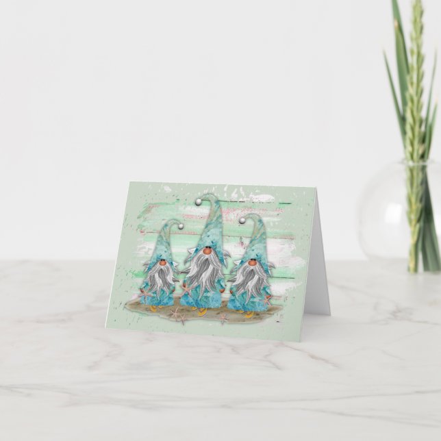 Tropical Blue Watercolor Beach Gnomen Karte (Vorderseite)