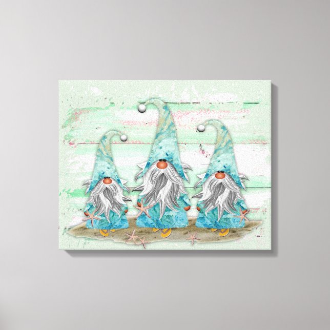 Tropical Blue Watercolor Beach Gnomen Leinwanddruck (Vorderseite)