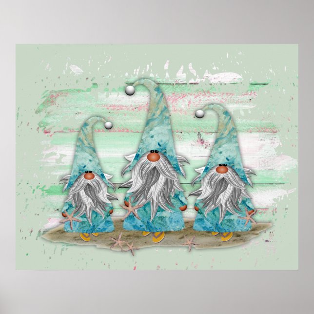 Tropical Blue Watercolor Beach Gnomen Poster (Vorne)