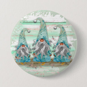 Tropical Blue Watercolor Beach Gnomes Button