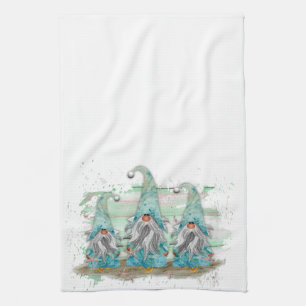 Tropical Blue Watercolor Beach Gnomes Geschirrtuch