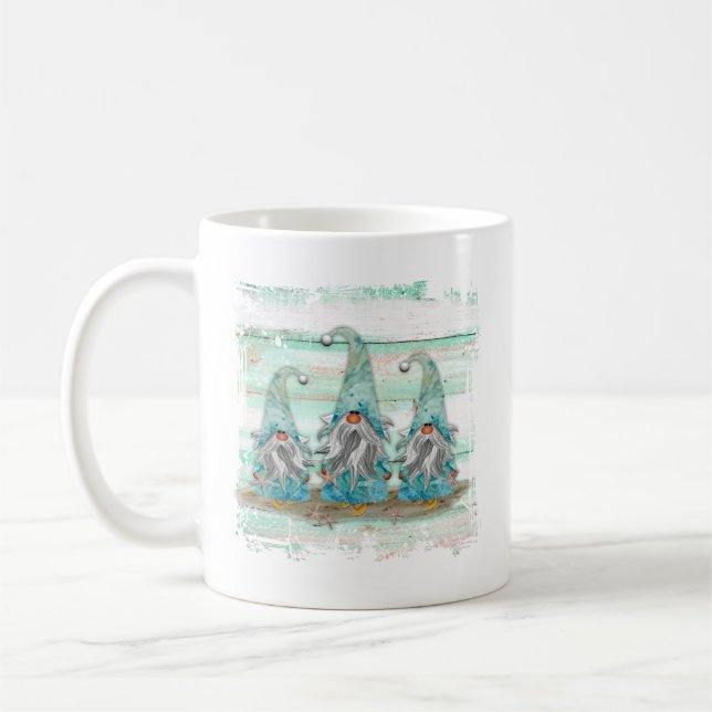 Tropical Blue Watercolor Beach Gnomes Kaffeetasse (Links)
