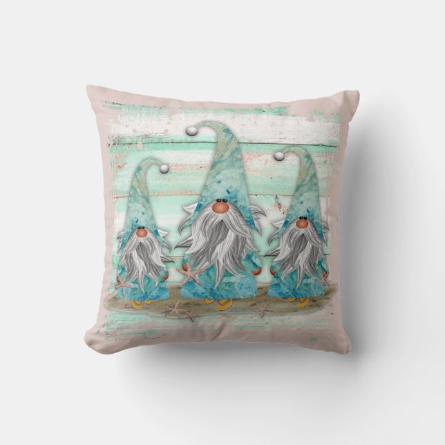 Tropical Blue Watercolor Beach Gnomes Kissen (Vorderseite)