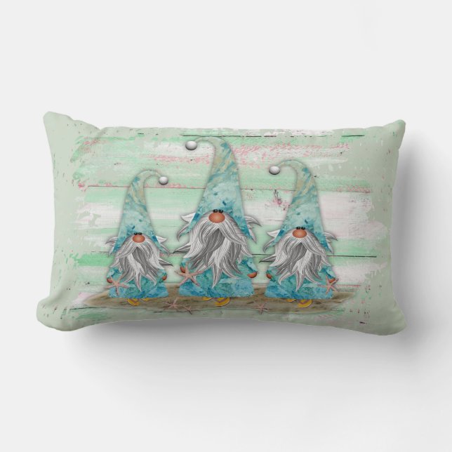 Tropical Blue Watercolor Beach Gnomes Lendenkissen (Vorderseite)