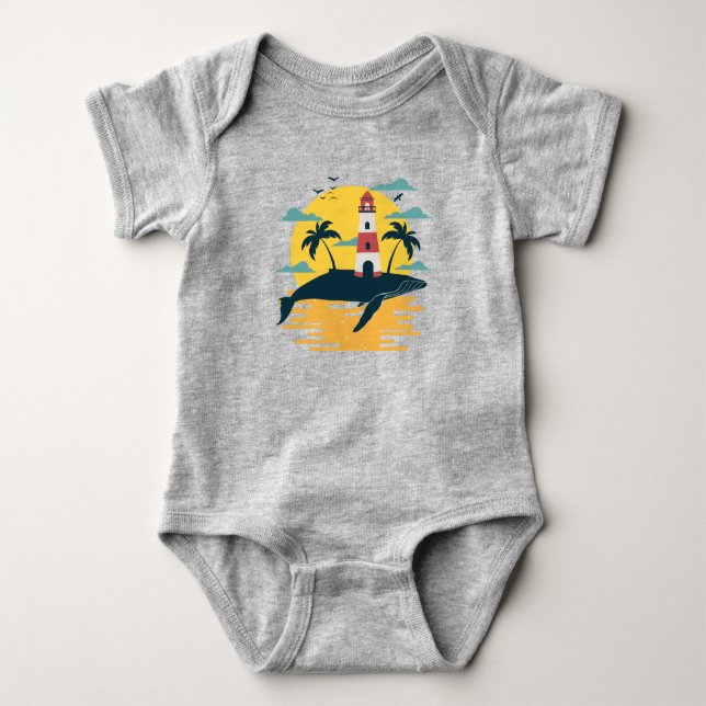Tropical Blue Whale Island Ocean Sunset Bodysuit Baby Strampler (Vorderseite)