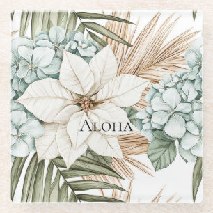 Tropical Blue White Blume Hochzeit Glasuntersetzer