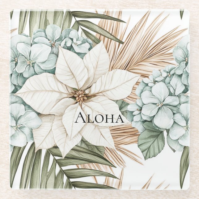 Tropical Blue White Blume Hochzeit Glasuntersetzer (Vorderseite)