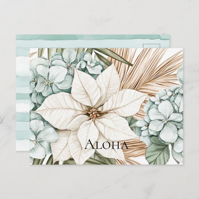 Tropical Blue White Blume Postkarte (Vorne/Hinten)