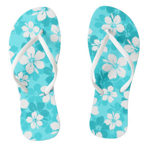 Tropical Blue White Hibiskus Blume Muster Flip Flops