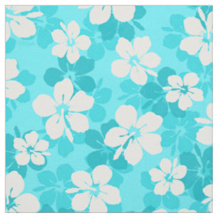 Tropical Blue White Hibiskus Blume Muster Stoff
