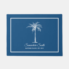Tropical Blue White Palm Tree Personalisiert Fußmatte