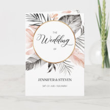Tropical Blush Grey Mariage Feuille plié Programme