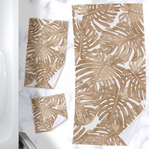Tropical Boho Brown Dschungel-Blätter Badhandtuch Set