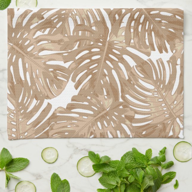 Tropical Boho Brown Dschungel-Blätter Geschirrtuch (Gefaltet)