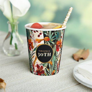 Tropical Boho Floral Age Birthday Party Design Pappbecher