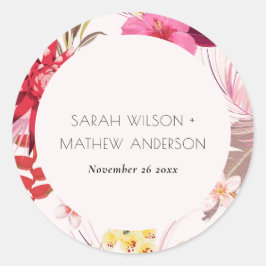 Tropical Boho Live Red Blush Bloral Wedding Runder Aufkleber