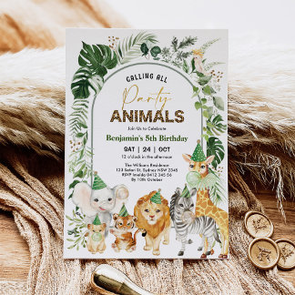 Tropical Boho Party Animals Safari Boy Geburtstag Einladung