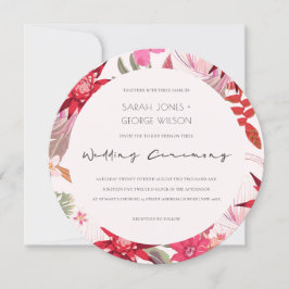 Tropical Boho Red Blush Floral Wedite Einladung