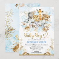 Tropical Boho Safari Baby Boy Blue Gold Dusche