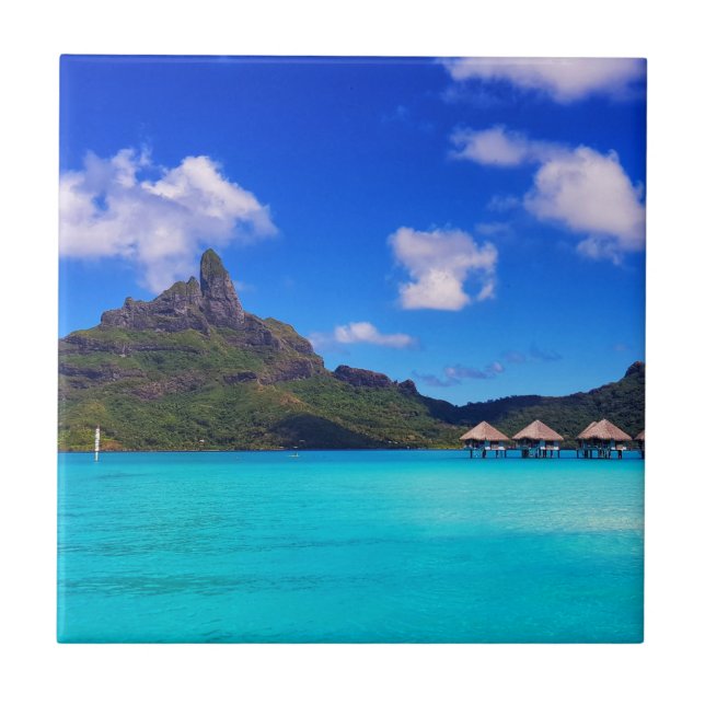Tropical Bora Bora Landschaftlicher Inselurlaub Fliese (Vorderseite)