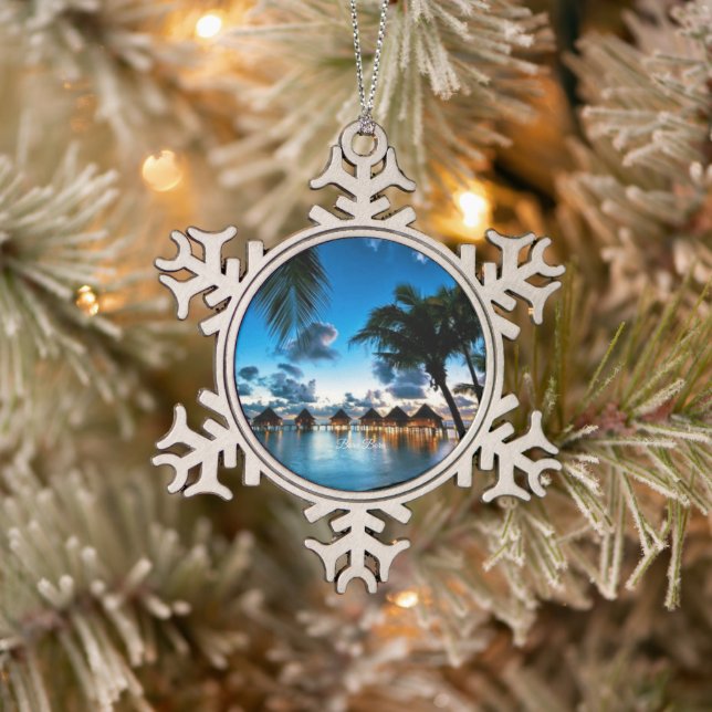 Tropical Bora Bora Schneeflocken Zinn-Ornament (Baum)
