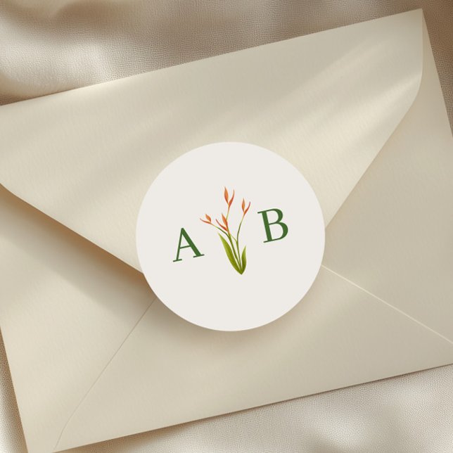 Tropical Botanical Floral Wedding Monogram Runder Aufkleber (Von Creator hochgeladen)