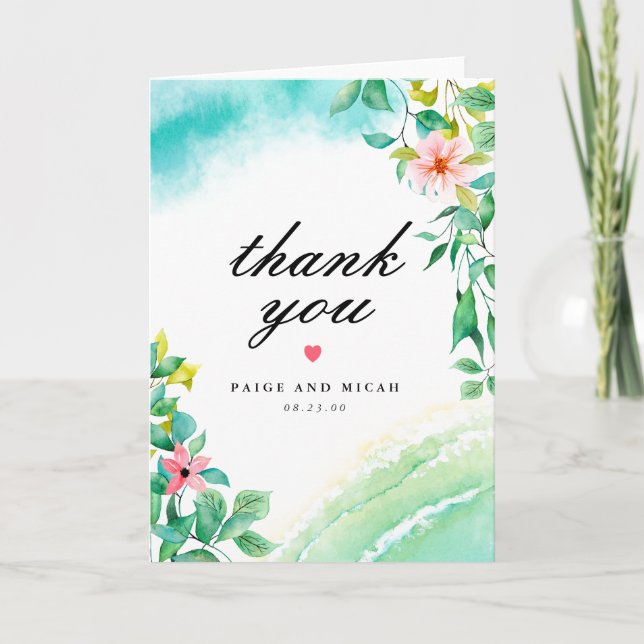 Tropical Botanical Floral Wedding Vielen Dank Dankeskarte (Vorderseite)