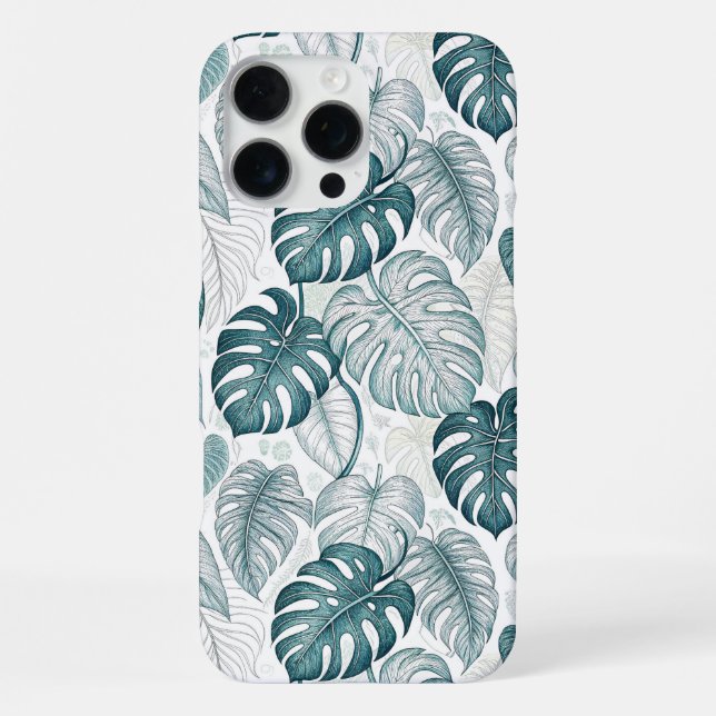 Tropical Botanical Green Monsteras iPhone 16 Pro Max Hülle (Rückseite)