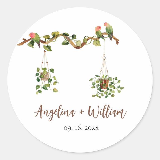 Tropical Botanical Greenery Wedding Stickers (Vorderseite)