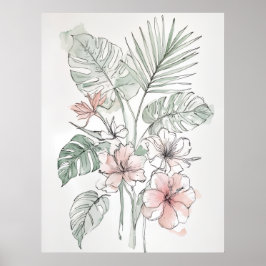 Tropical Botanical Line Art Wall Print Poster