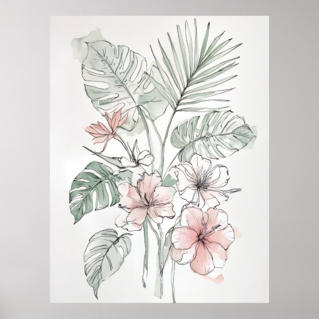 Tropical Botanical Line Art Wall Print Poster (Vorne)