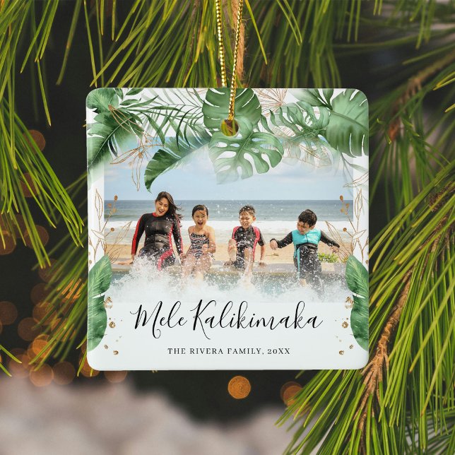 Tropical Botanical Mele Kalikimaka Weihnachtsfeier Keramikornament (Von Creator hochgeladen)