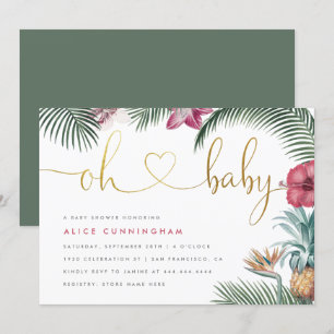 Tropical Botanical Oh Baby Gold Script Baby Dusche Einladung