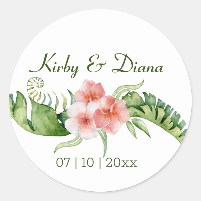 Tropical Bouquet Wedding Siegel Runder Aufkleber (Vorderseite)