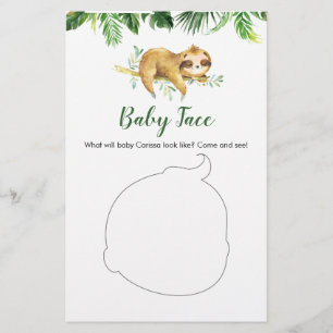 Tropical Boy Sloth Baby Dusche Baby Face Card