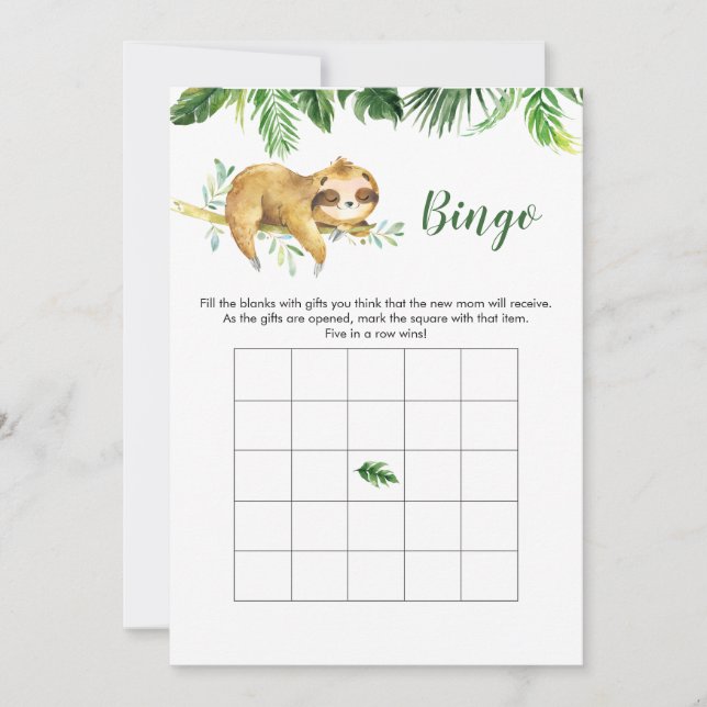 Tropical Boy Sloth Baby Dusche Bingo Spiel Einladung (Vorderseite)
