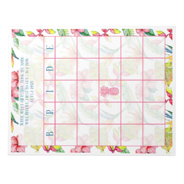 Tropical Brautparty Bingo Notizblock (Vorderseite)