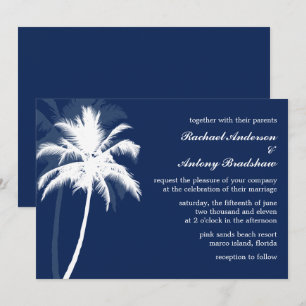 Tropical Breeze Blue Palm Trees Wedding Einladung