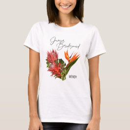 Tropical Breeze Junior Bride Script Floral Wedding T-Shirt