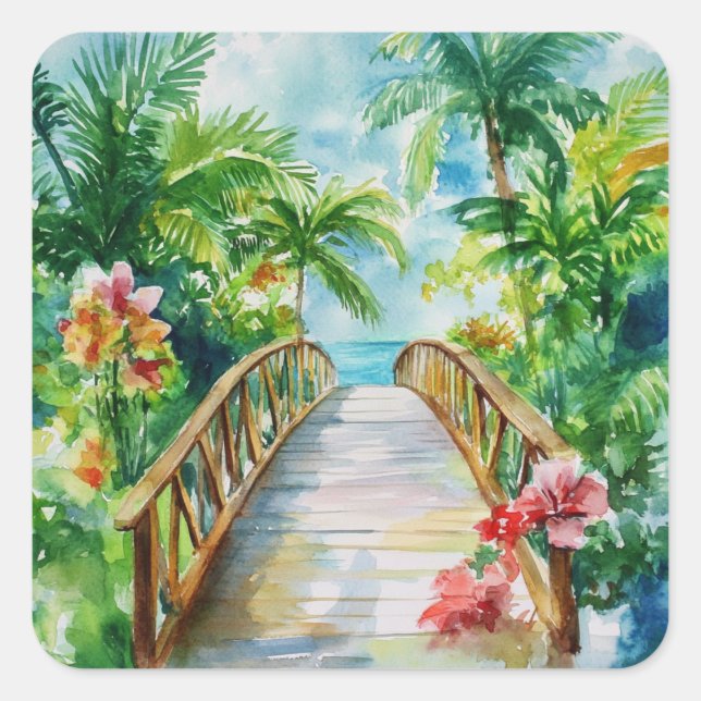 Tropical Bridge Quadratischer Aufkleber (Vorderseite)