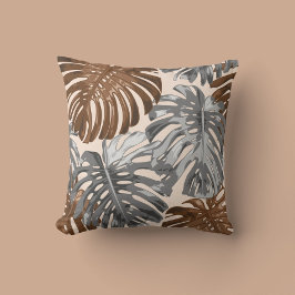 Tropical Brown Palm Leaves Boho Kissen